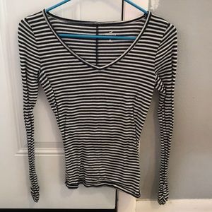 Blue and white striped long sleeve shirt